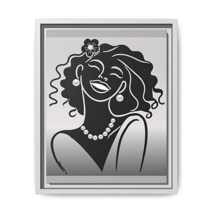 Pearls & Curls2 | Black and White - Framed Matte Canvas Art (black or white frame)
