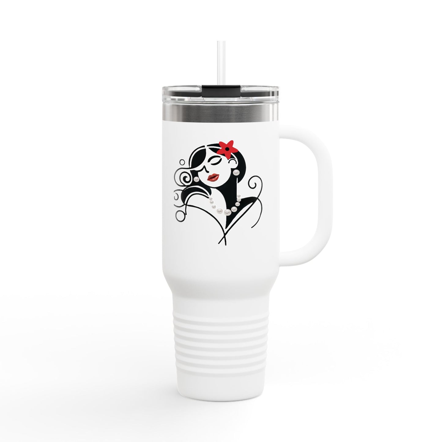 Pearls & Curls4 | Ruby Kiss - Insulated Travel Mug, 40oz (black, white, or red)