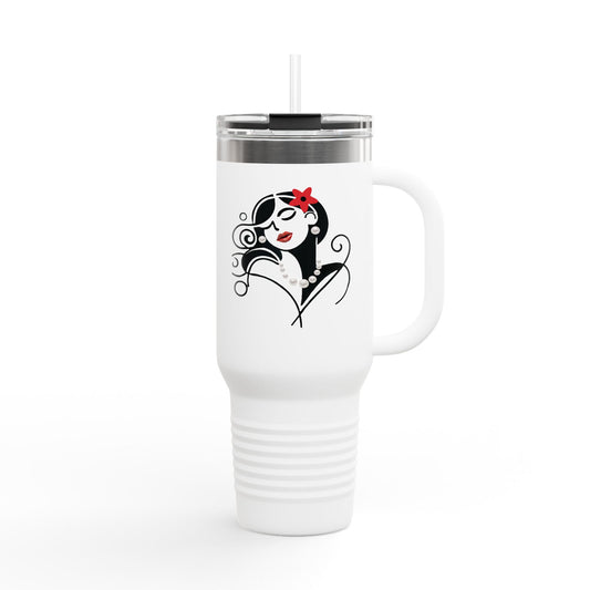 Pearls & Curls4 | Ruby Kiss - Insulated Travel Mug, 40oz (black, white, or red)