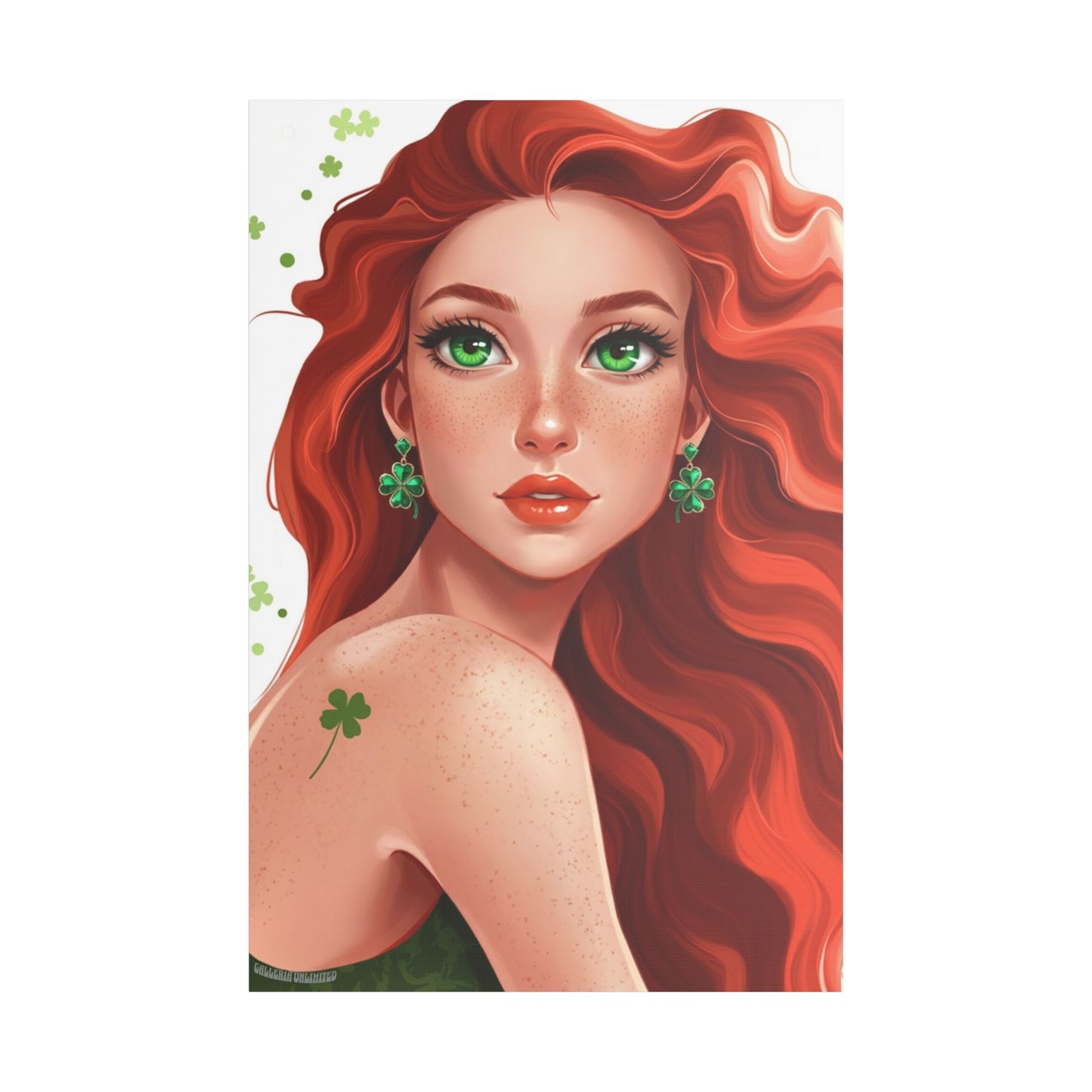 Clovers 2 | Emerald Whisper in White, Stretched Satin Canvas Print