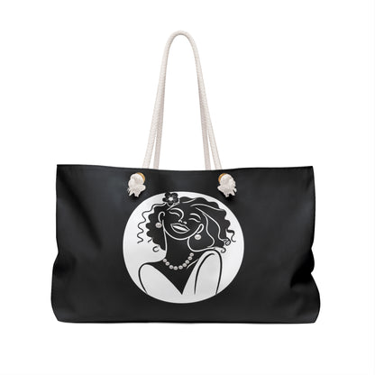 Pearls & Curls 2 | Black Double-Sided Weekender Bag