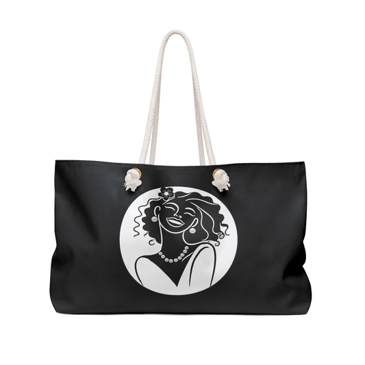 Pearls & Curls 2 | Black Double-Sided Weekender Bag