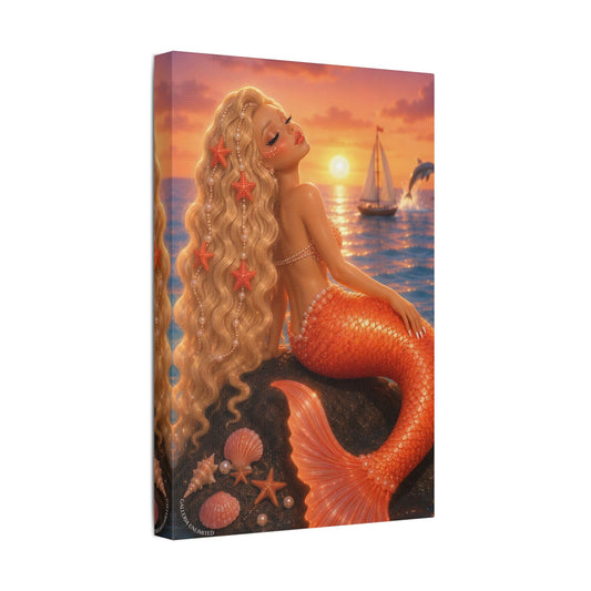 Sirens of the Gilded Sea | Amber Horizon, Satin Stretched Canvas Print