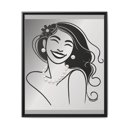 Pearls & Curls3 | Black and White - Framed Matte Canvas Art (black or white frame)