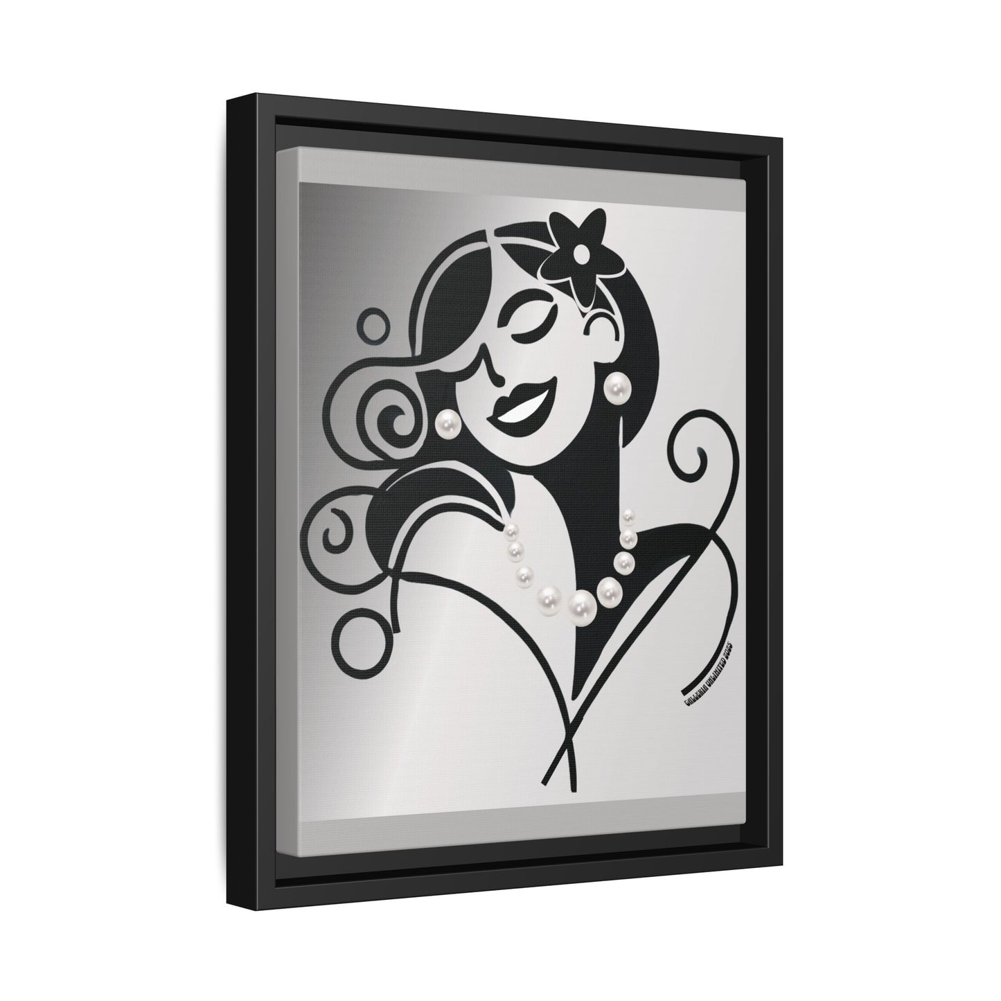 Pearls & Curls4 | Black and White - Framed Matte Canvas Art (black or white frame)