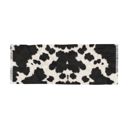 Cow | Cow Print Lightweight Scarf — Black & White Sheer Fashion Scarf