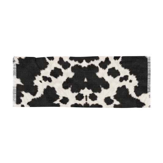 Cow | Cow Print Lightweight Scarf — Black & White Sheer Fashion Scarf