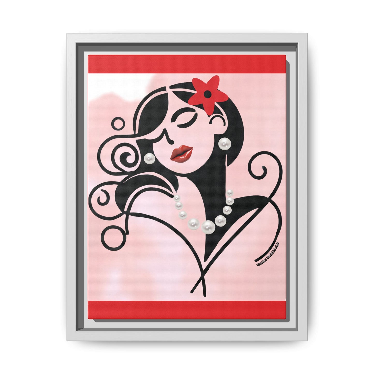 Pearls & Curls4 | Scarlet Kiss - Framed Matte Canvas Art (black or white frame)