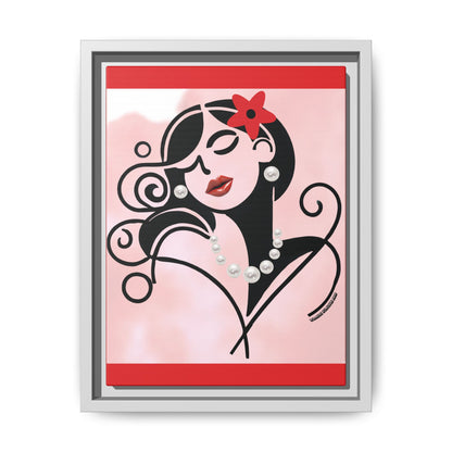 Pearls & Curls4 | Scarlet Kiss - Framed Matte Canvas Art (black or white frame)