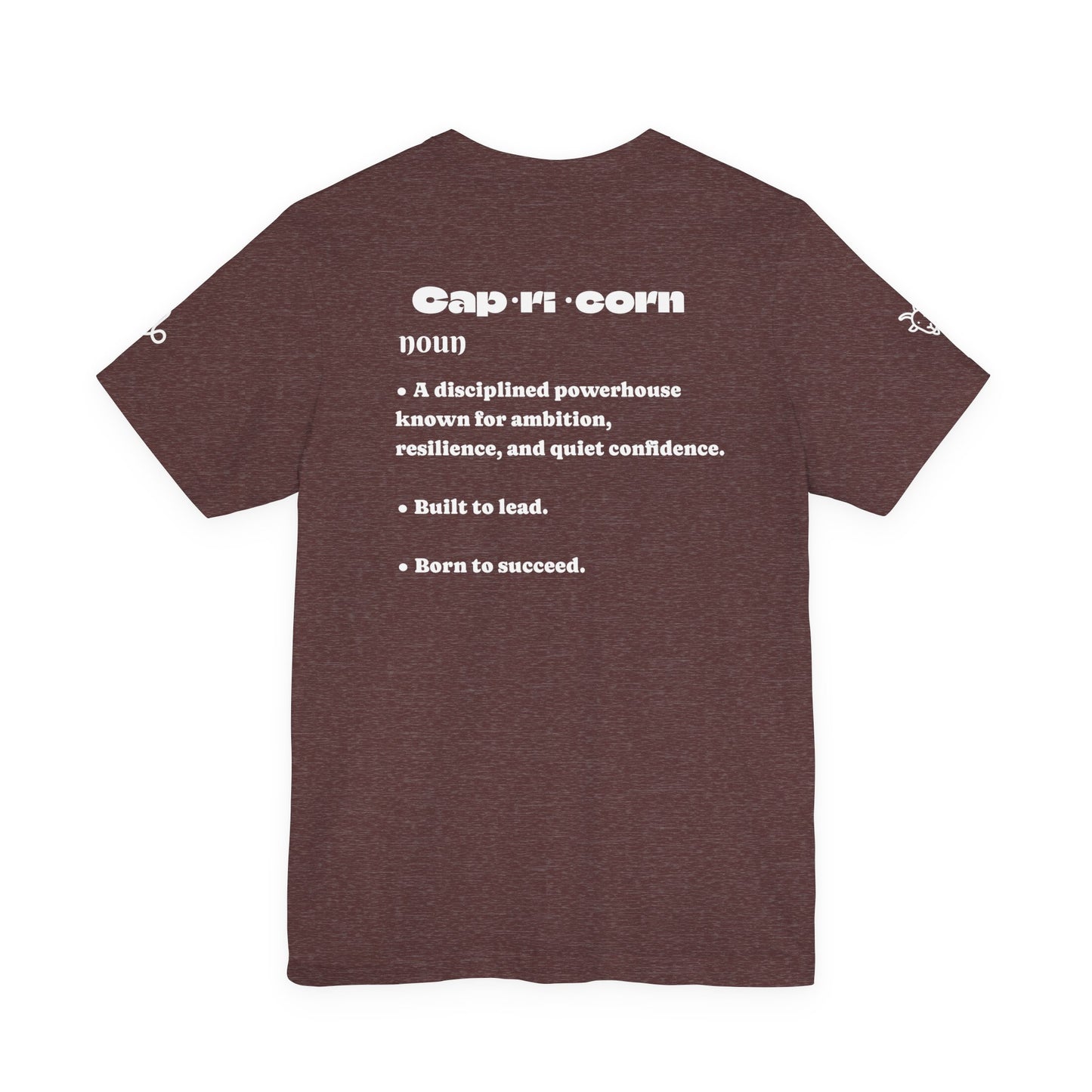 Capricorn | Word Art Graphic Tee (garnet) -- "Capricorn" Definition on Back