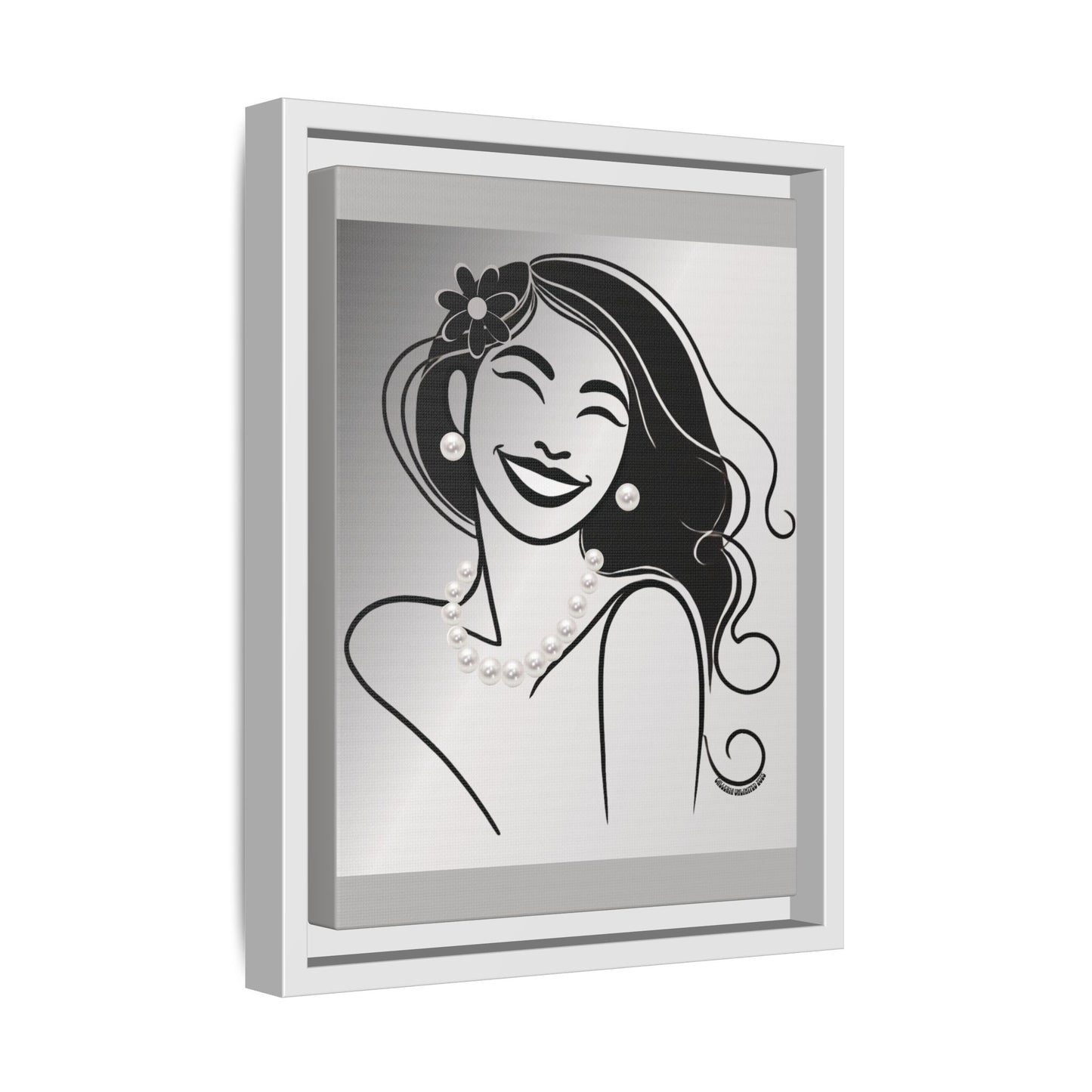 Pearls & Curls3 | Black and White - Framed Matte Canvas Art (black or white frame)