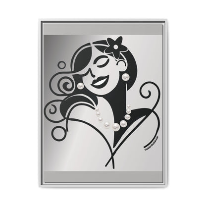 Pearls & Curls4 | Black and White - Framed Matte Canvas Art (black or white frame)