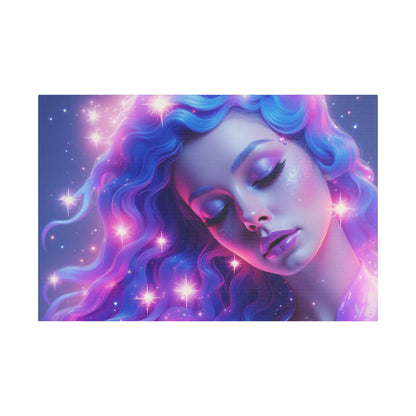 Winter Fantasy 2 | Dreamy Neon Muse Satin Stretched Canvas Print