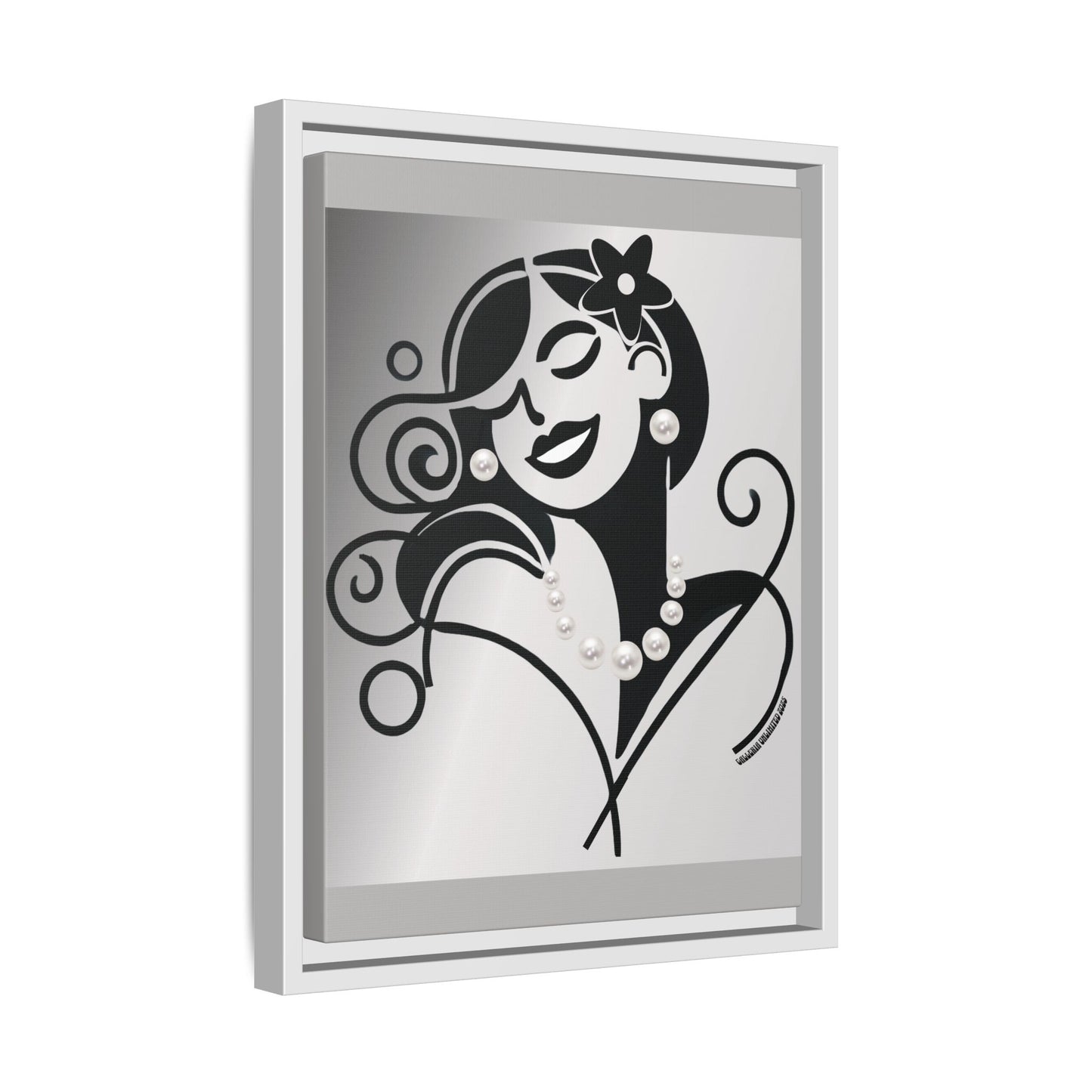 Pearls & Curls4 | Black and White - Framed Matte Canvas Art (black or white frame)