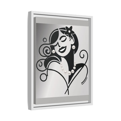 Pearls & Curls4 | Black and White - Framed Matte Canvas Art (black or white frame)
