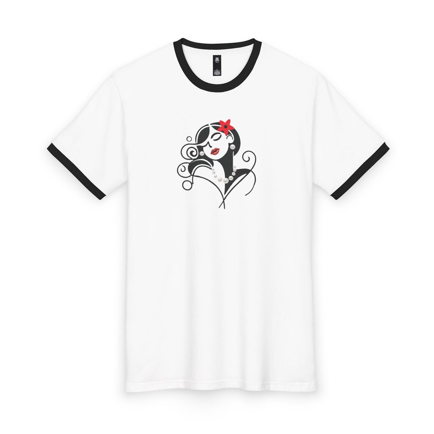 Pearls & Curls 4 | Oversized Ringer Tee (black or red trim)