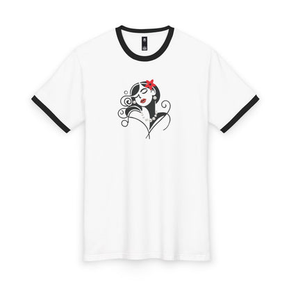Pearls & Curls 4 | Oversized Ringer Tee (black or red trim)