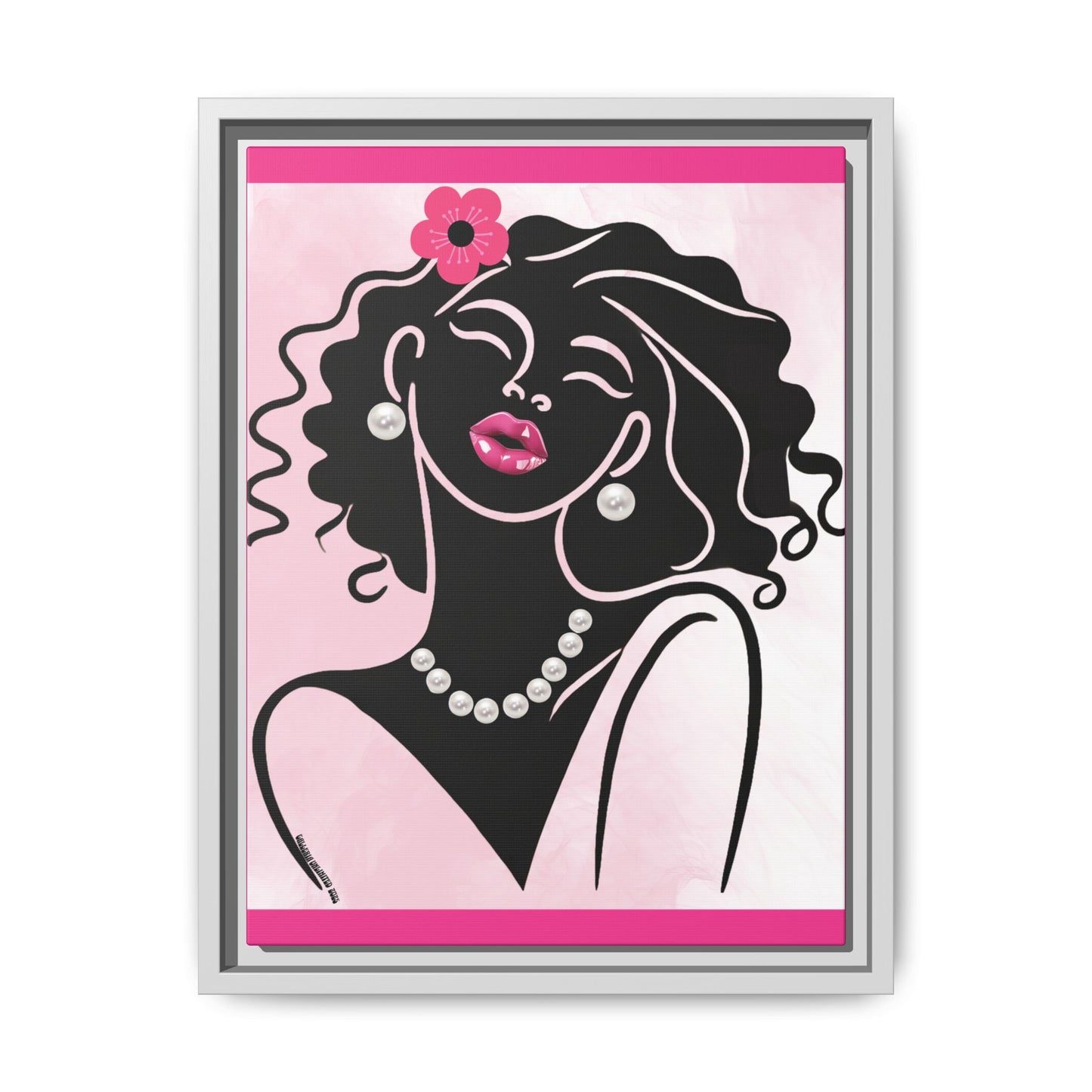 Pearls & Curls2 | Pink Pout - Framed Matte Canvas Art (black or white frame)