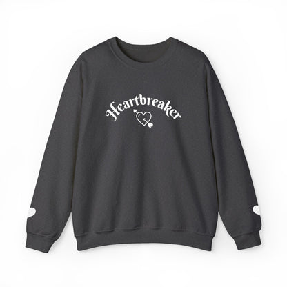 Heartbreaker 0 | White Embroidered Heartbreaker Crewneck Sweatshirt
