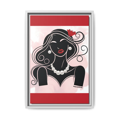 Pearls & Curls1 | Ruby Lips- Framed Matte Canvas Art (black or white frame)