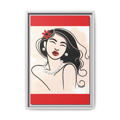 Pearls & Curls3 | Scarlet Kiss - Framed Matte Canvas Art (black or white frame)