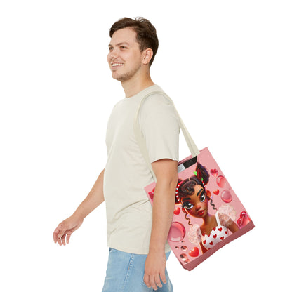 Heartbreaker Girl | Bubble Gum All -Over-Print Two-Tone Tote Bag (multiple strap colors)
