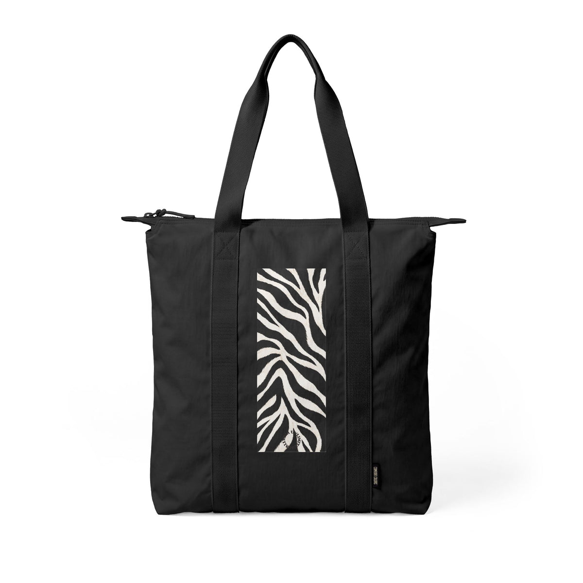 Zebra | Black & White Zebra Print Nomad Tote Bag — Zip-Top Carry-All Travel Tote