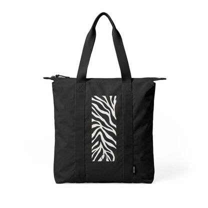 Zebra | Black & White Zebra Print Nomad Tote Bag — Zip-Top Carry-All Travel Tote