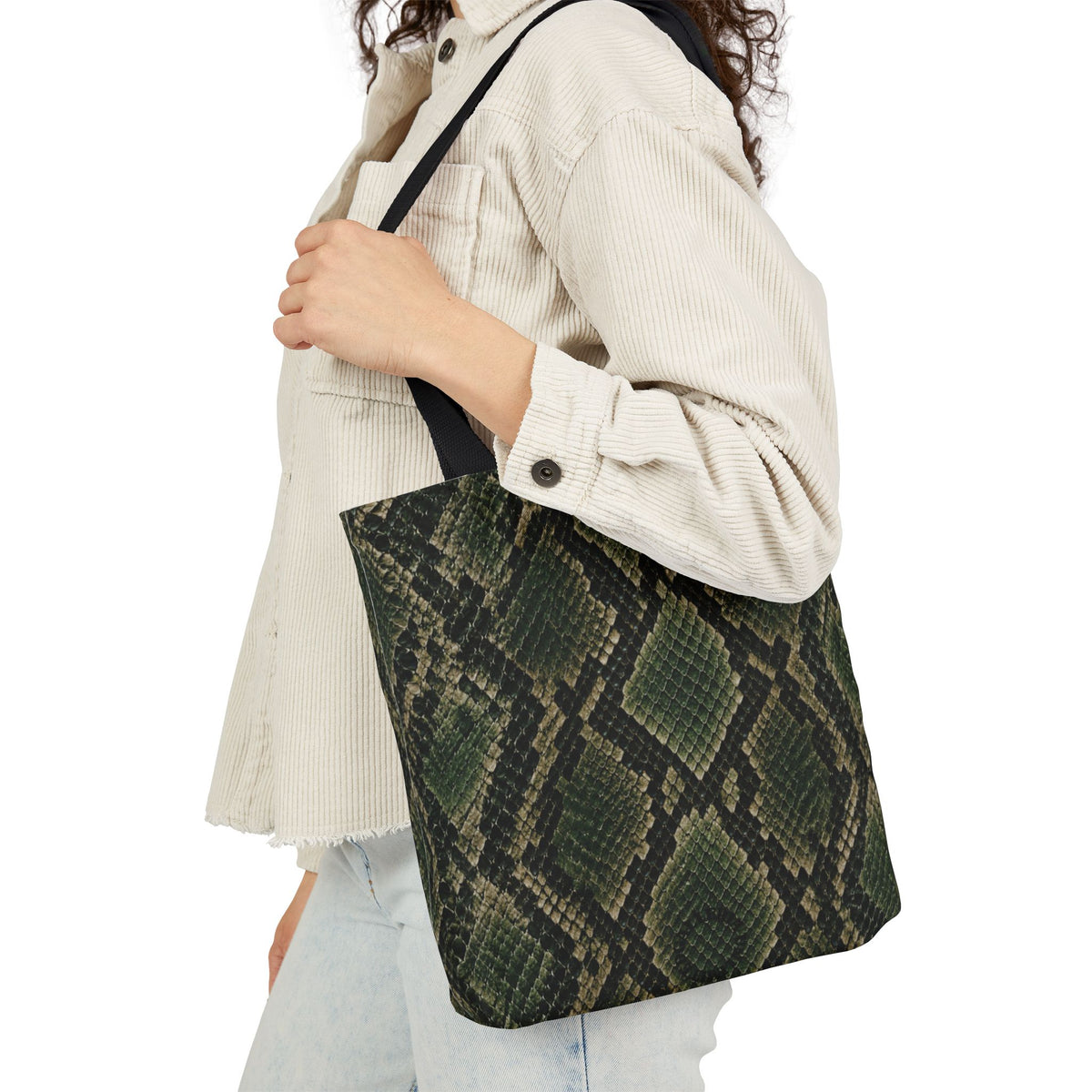 Snake | Olive Snakeskin Pattern Canvas Tote Bag