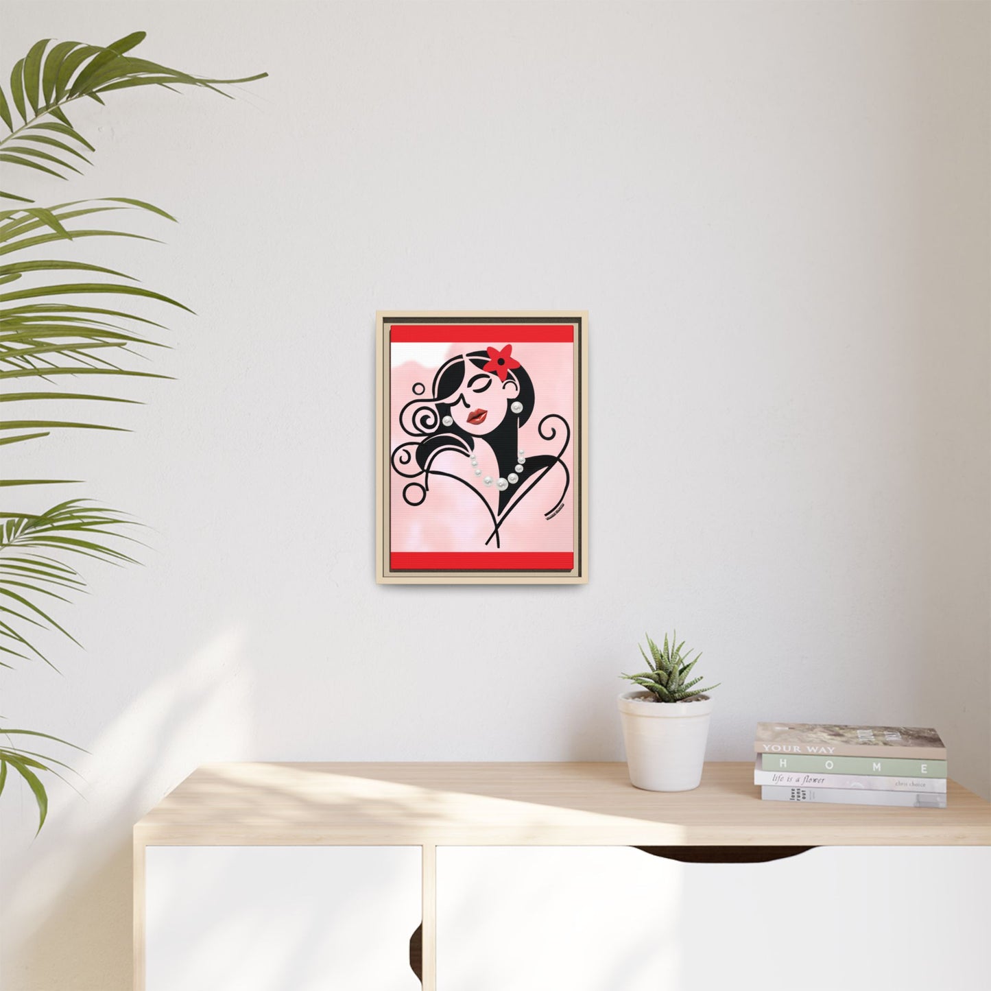 Pearls & Curls 4 | Cherry Kiss Framed Matte Canvas Wall Art (black or white frame)