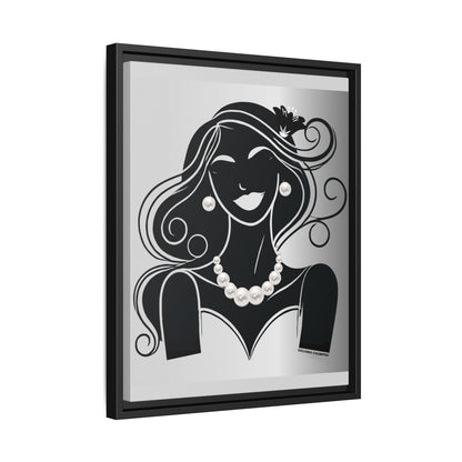 Pearls & Curls 1 | Black and White Framed Matte Canvas Wall Art