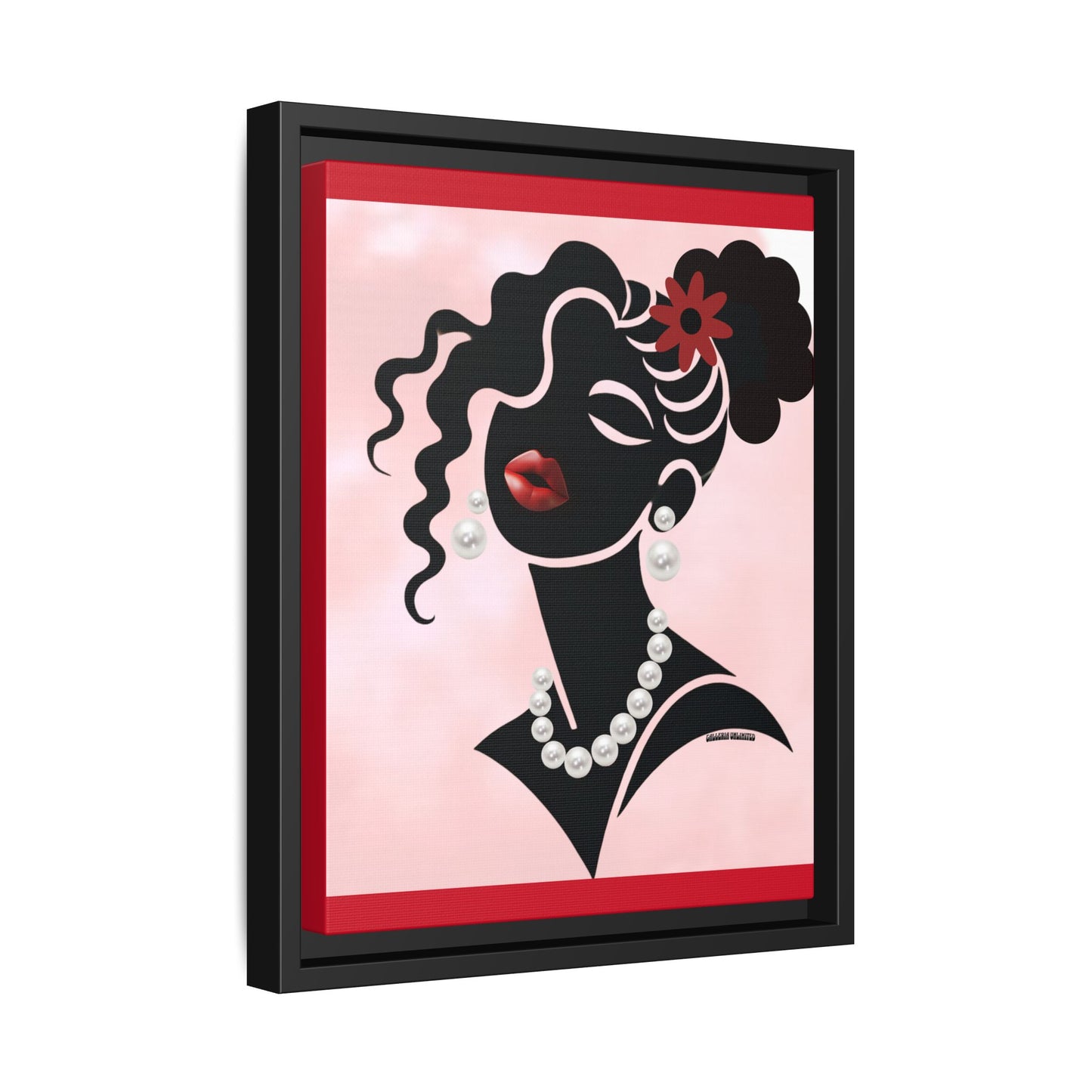 Pearls & Curls 5 | Crimson Kiss Framed Matte Canvas Wall Art (black or white frame)