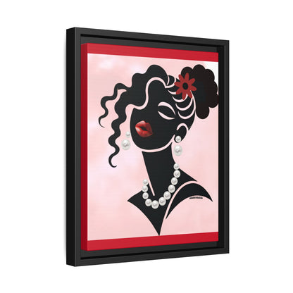 Pearls & Curls 5 | Crimson Kiss Framed Matte Canvas Wall Art (black or white frame)