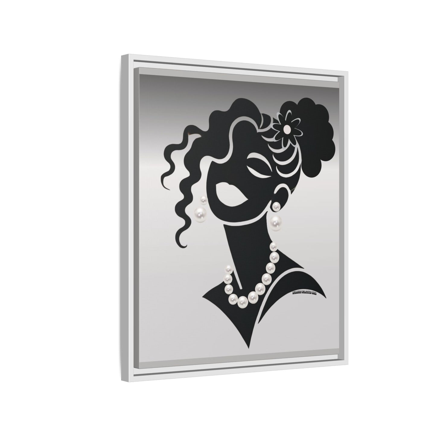 Pearls & Curls5 | Black and White - Framed Matte Canvas Art (black or white frame)
