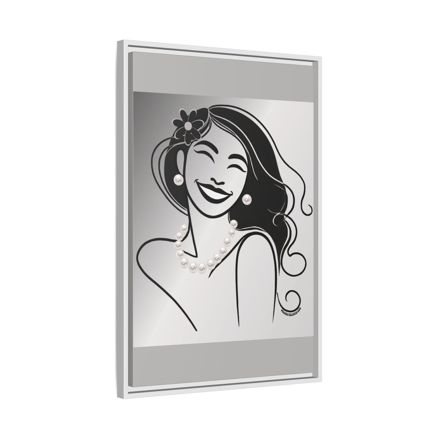 Pearls & Curls3 | Black and White - Framed Matte Canvas Art (black or white frame)