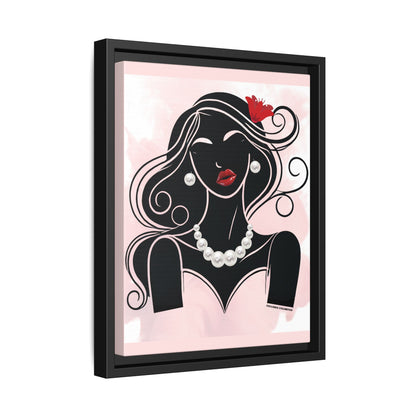 Pearls & Curls 1 | Ruby Kiss Framed Matte Canvas Wall Art (black or white frame)
