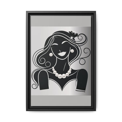 Pearls & Curls1 | Black and White - Framed Matte Canvas Art (black or white frame)