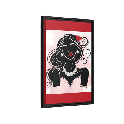 Pearls & Curls1 | Ruby Lips- Framed Matte Canvas Art (black or white frame)
