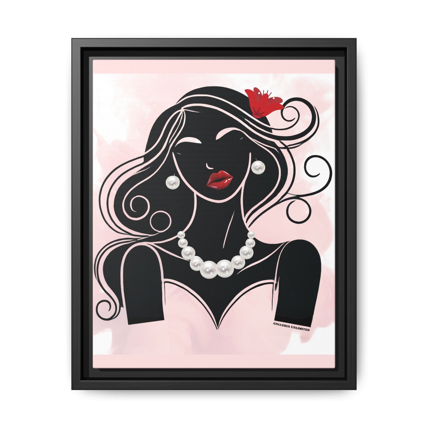 Pearls & Curls 1 | Ruby Kiss Framed Matte Canvas Wall Art (black or white frame)