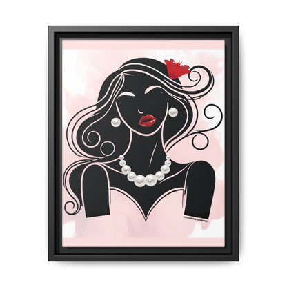 Pearls & Curls 1 | Ruby Kiss Framed Matte Canvas Wall Art (black or white frame)