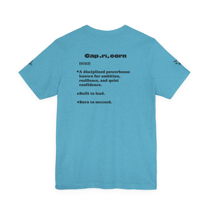 Capricorn | Word Art Graphic Tee2 (turquoise)--"Capricorn" Definition on Back