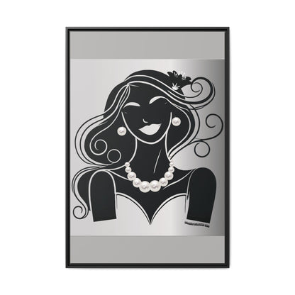 Pearls & Curls1 | Black and White - Framed Matte Canvas Art (black or white frame)