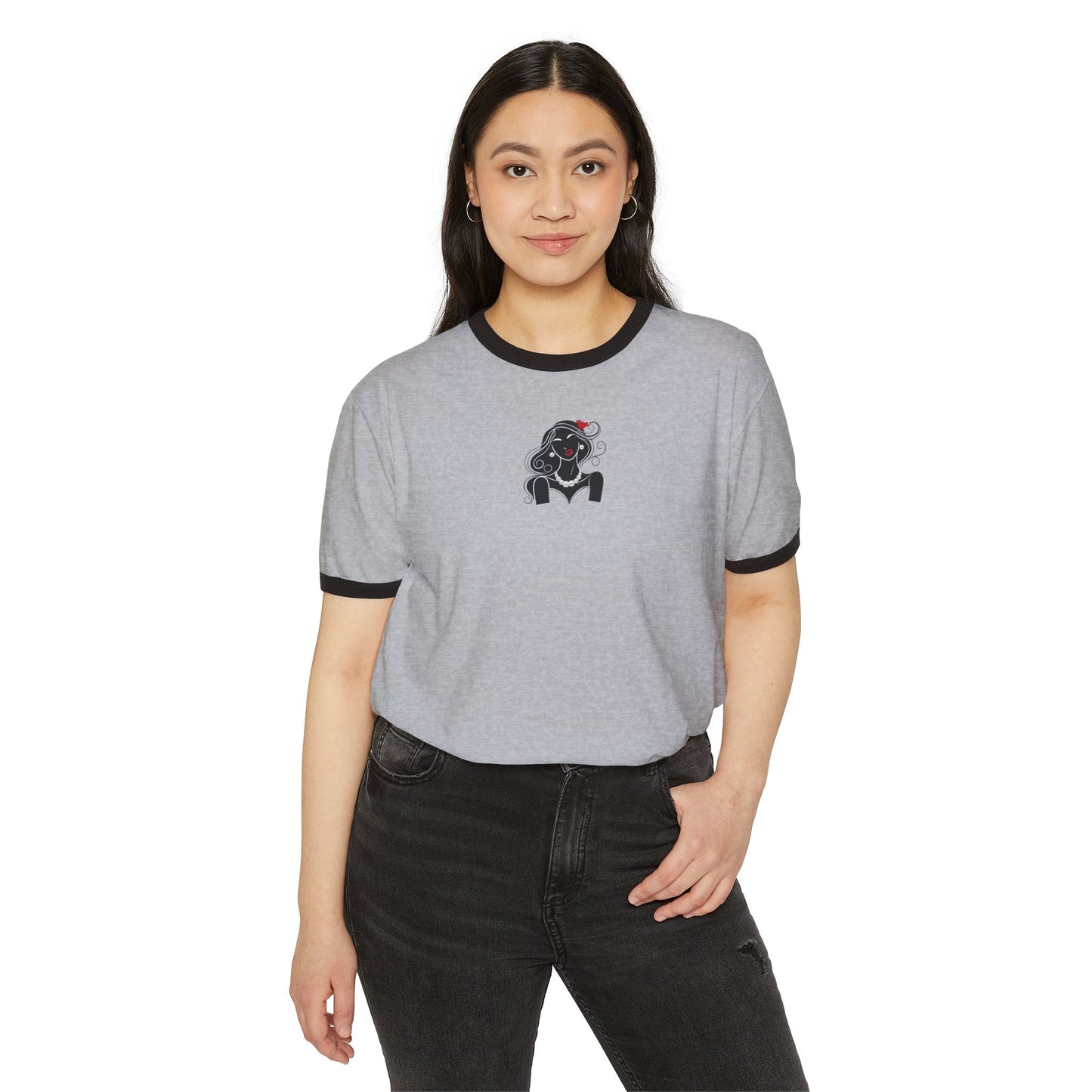 Pearls & Curls1| Ruby Lips Ringer Tee (heather grey or white)