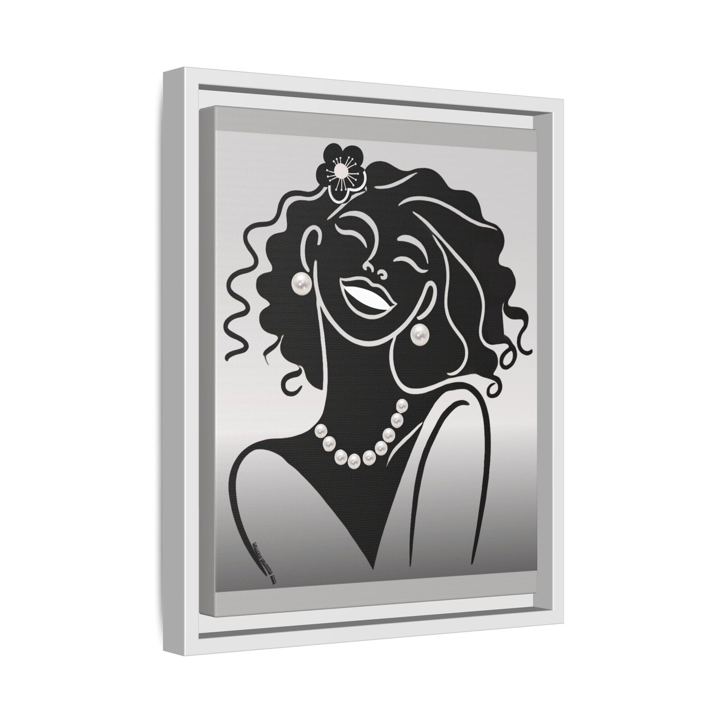 Pearls & Curls2 | Black and White - Framed Matte Canvas Art (black or white frame)