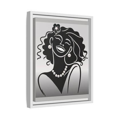 Pearls & Curls2 | Black and White - Framed Matte Canvas Art (black or white frame)