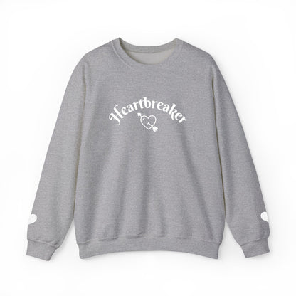 Heartbreaker 0 | White Embroidered Heartbreaker Crewneck Sweatshirt