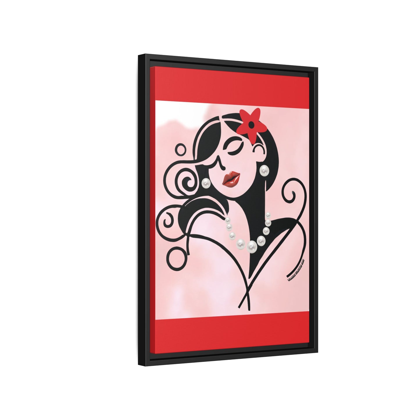 Pearls & Curls4 | Scarlet Kiss - Framed Matte Canvas Art (black or white frame)