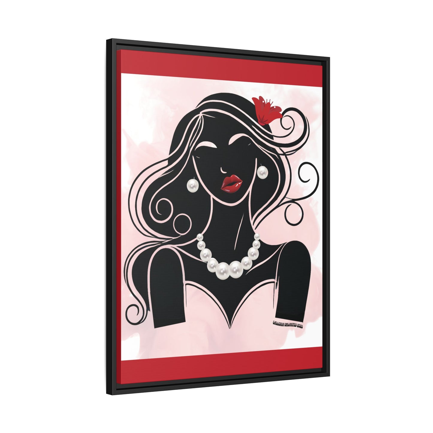 Pearls & Curls1 | Ruby Lips- Framed Matte Canvas Art (black or white frame)
