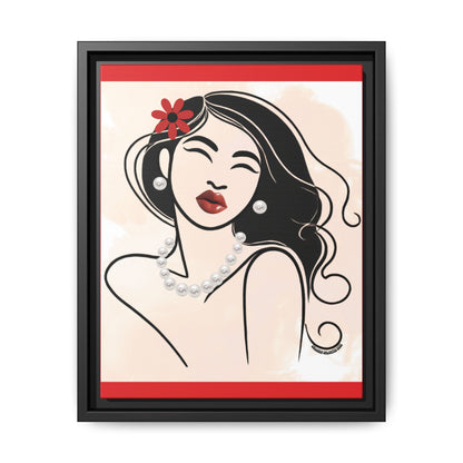Pearls & Curls3 | Scarlet Kiss - Framed Matte Canvas Art (black or white frame)