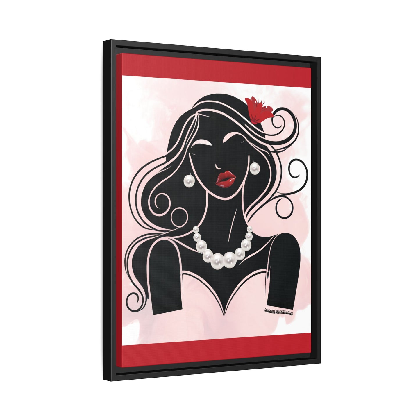 Pearls & Curls1 | Ruby Lips- Framed Matte Canvas Art (black or white frame)